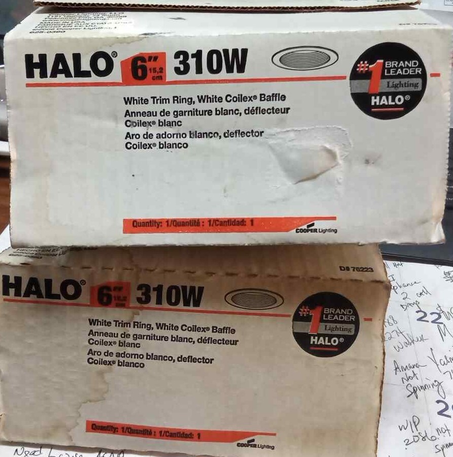 Lot of 2 Halo 310W 6" Inch White Trim Ring, White Coilex Baffle Brand