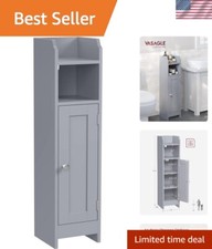 Compact Floor Cabinet for Bathroom with 5 Adjustable Shelves in Mystic Gray