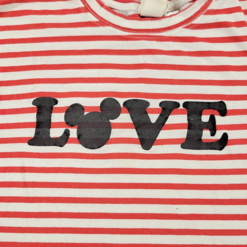 H & M X Disney рубашка женщин маленький красный белый в полоску любовь графический коротким рукавом Топ - Изображение 2 из 4