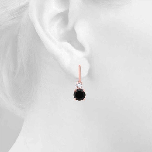 0.75 Carat Natural Black& White Diamond Leverback Earrings for Women in 14K Gold - Picture 18 of 29