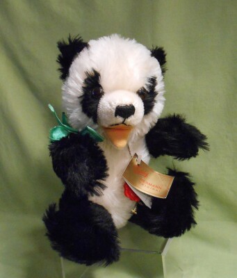 German Hermann 11'' Panda Teddy Bear-Squeaker, Mohair, Germany, Id's