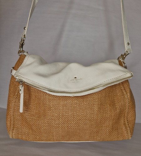 Kate Spade Tan and White Burlap and Leather Shoulder Bag Good Condition Casual - Picture 2 of 24
