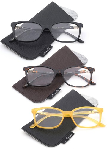 3 pares de gafas de lectura de marco cuadrado para mujer, brazo de resorte de estrás con bolsas - Imagen 1 de 3