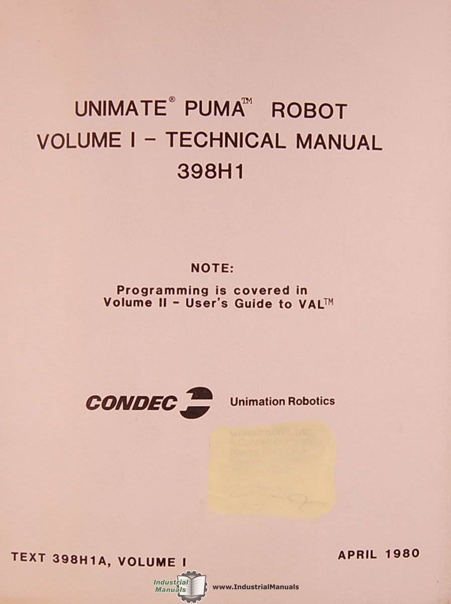 Condec Unimate Puma Robot 398H, Operation Maintain VAL Program