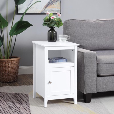 Cabinet End Table with Shelf in White Wood Finish