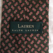 LRL Lauren Ralph Lauren 100% Silk Tie Made in USA Green w Red Yellow Geometric