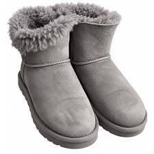 UGG Women Grey Classic Mini Side Zip Boots Suede Sheepskin Ankle Boot