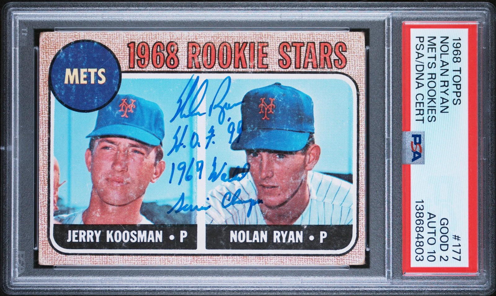 Nolan Ryan 1968 Topps #177 Mets Stars On Card Auto PSA 2 DNA 10 view 1