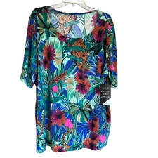 New ATTITUDES by Renee 3X Tropical Leopard Floral Print Tunic Top Travel NWT
