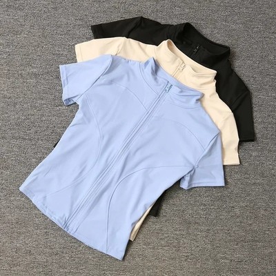 Womens Slim Fit Zip Up Yoga T-Shirt Gym Sports Top Quick Dry Training Tee Sports