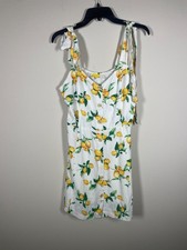 Coast Women's Lemon Print Tie Shoulder Tank Mini Dress Linen Blend M Summer