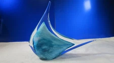 Art Glass Angel Fish Hand Blown Murano ?? Paperweight/Figurine, 9"x8" BLUE