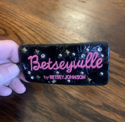 Betseyville Purse Or Luggage Tag Black Patent With Studs + Bling Rhinestones Vtg