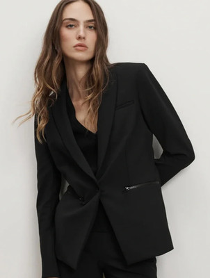 Veronica Beard Scuba Dickey Jacket Black Snap Button Corporate Goth SZ 16