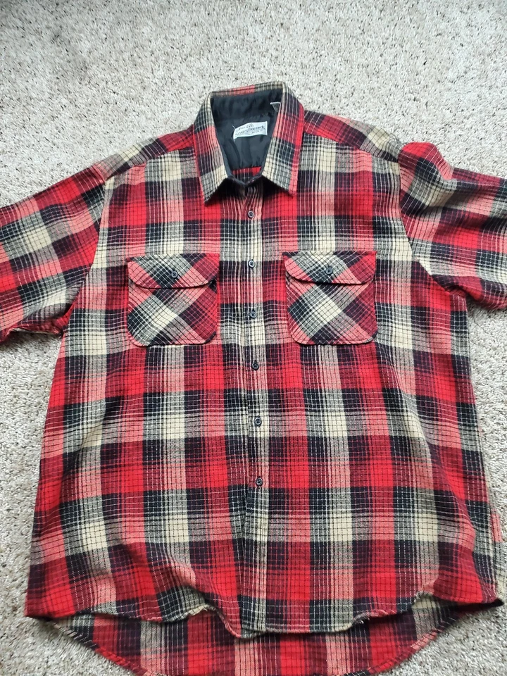 Винтажная мужская рубашка Sears Roebuck 2XL высокая красная черная клетчатая шерстяная смесь фланель 90-е - Изображение 4 из 4