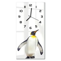 Glasuhr Glas-Wanduhr Rechteckig Im Hochformat Pinguin Schwarze Zeiger 30X60 Cm
