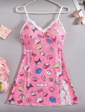 Sanrio Hello Kitty Friends Mesh Slit Lace Dress Slip Babydoll Pink Multicolor