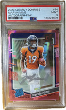 2023 Clearly Donruss Pink Auto /15 #74 Marvin Mims Autograph Broncos PSA 9
