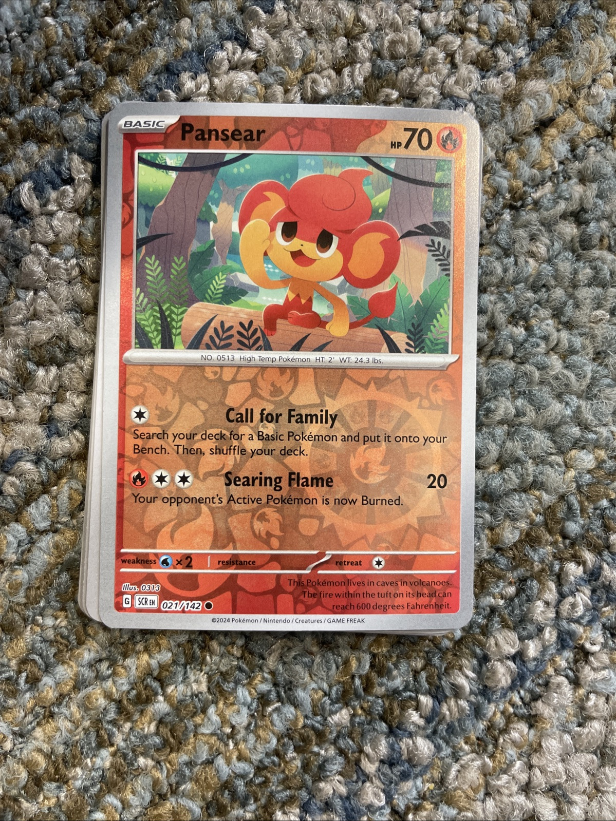 Pansear - 021/142 Stellar Crown REVERSE Holo Pokemon - NM/MINT