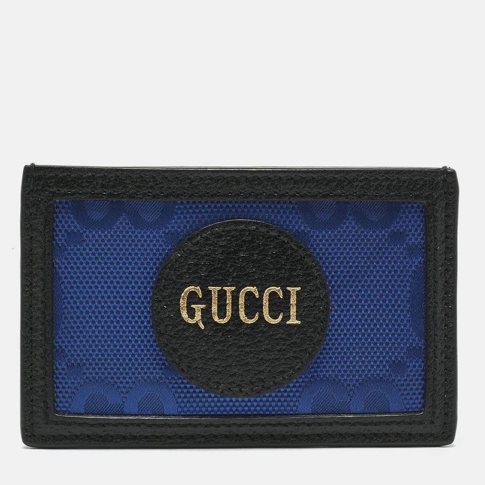 Estuche para tarjetas Gucci azul/negro GG nailon y cuero fuera de la red