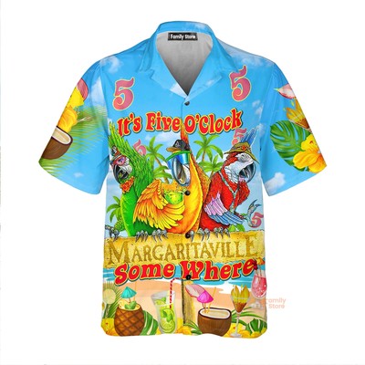 Parrot Its 5 Oclock Somewhere Margaritaville Tropical Hawaiian Shirts