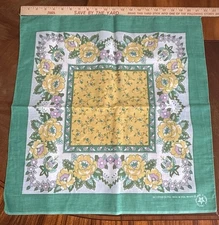 VTG Wamcraft Bandana Handkerchief SouthWestern Rockabilly Floral Green USA 22x21