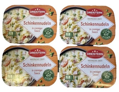 4x DREISTERN Schinkennudeln in cremiger Sauce 4x 280g für Mikrowelle und Herd