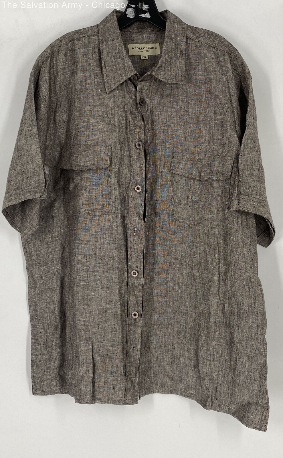 Apollo King Mens Brown Short Sleeve Collared Button-Up Shirt Size 2XL