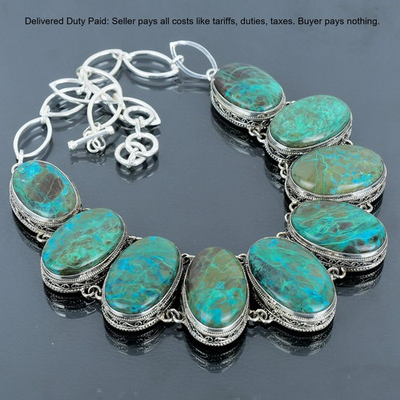 #ad #ad Black Friday Deal Chrysocolla Stone 925 Sterling Silver Vintage Chain Necklace $105.90