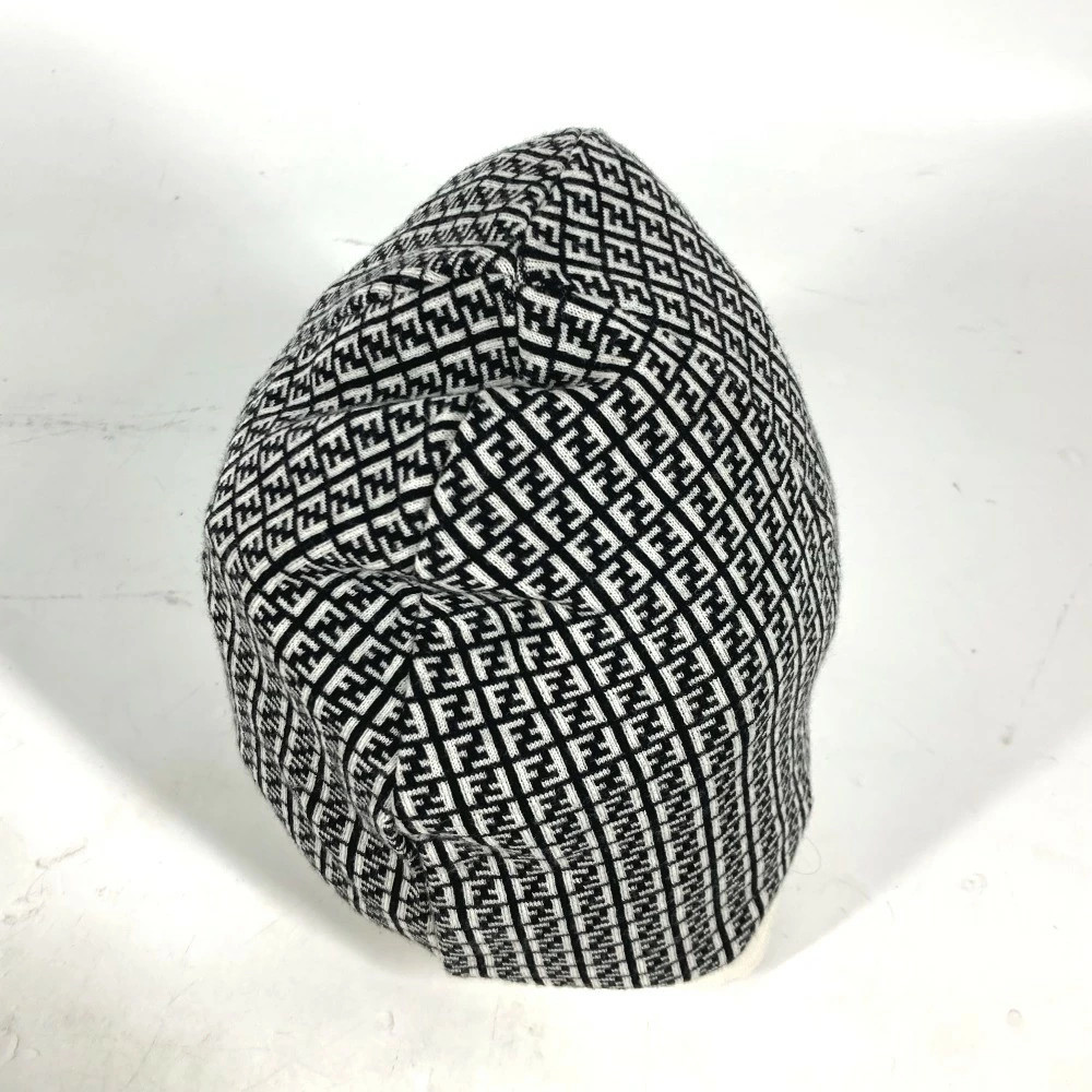 FENDI FXQ056 Zucca Logo Beanie Hat Knit Cap Knit Cap Wool Women's Black thumbnail 5