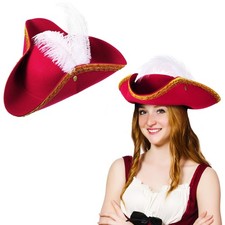 Adult Tricorn Pirate Hat with Feather Buccaneer Colonial Hat for Costume Party