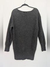Theory Size Small Grey Ribbed Nimbus Wool Cocoon Boatneck Sweater Dress Tunic
