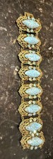 Vintage Czech Turquoise Robin's Egg Blue Glass Gold Tone Bracelet