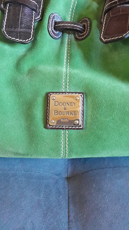 Bolso de Mano Dooney & Bourke Vintage Hobo Verde Gamuza Cuero Borde En Muy Buen Estado Foto 2 de 4