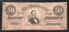 T-66 1864 $50 FIFTY DOLLARS CSA CONFEDERATE STATES OF AMERICA NOTE VERY FINE+