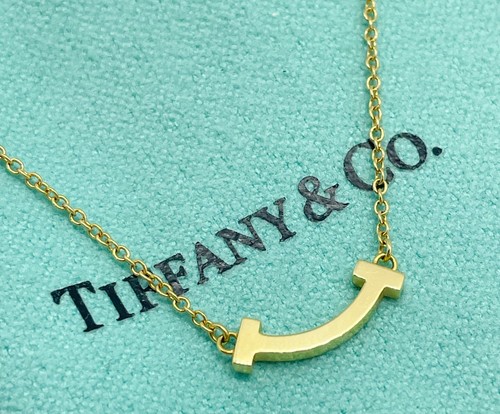 Tiffany & Co. Mini T Smile Pendant Necklace 18k Yellow Gold 20-22"