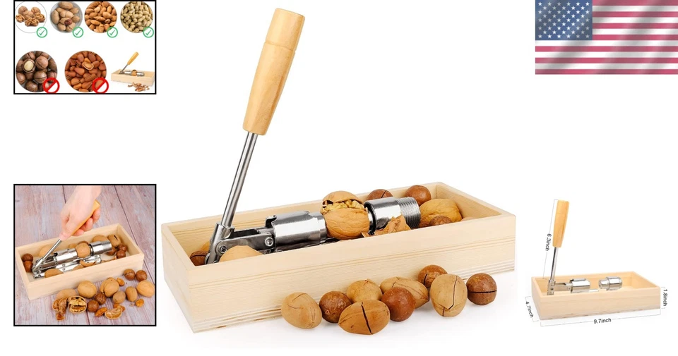 Heavy Duty Nutcracker Wood Box Pecan Walnut Cracking Tool Kitchen Gadgets - Image 2 of 4