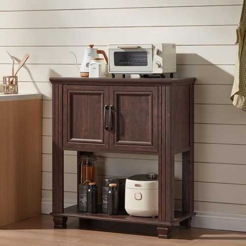 Farmhouse Coffee Bar Table with 2-Door Cabinet, Kitchen Stora - Picture 7 of 12