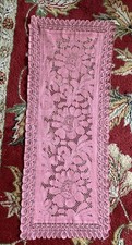 Vintage Pink Lace Doily Table Runner Dresser Scarf 36" x 14"
