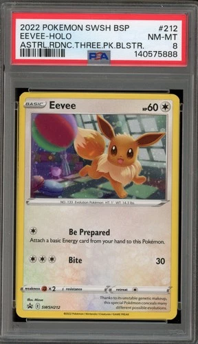 Pokemon Eevee Astral Radiance 3 Pk. Blister Black Star Holo Promo SWSH212 PSA 8