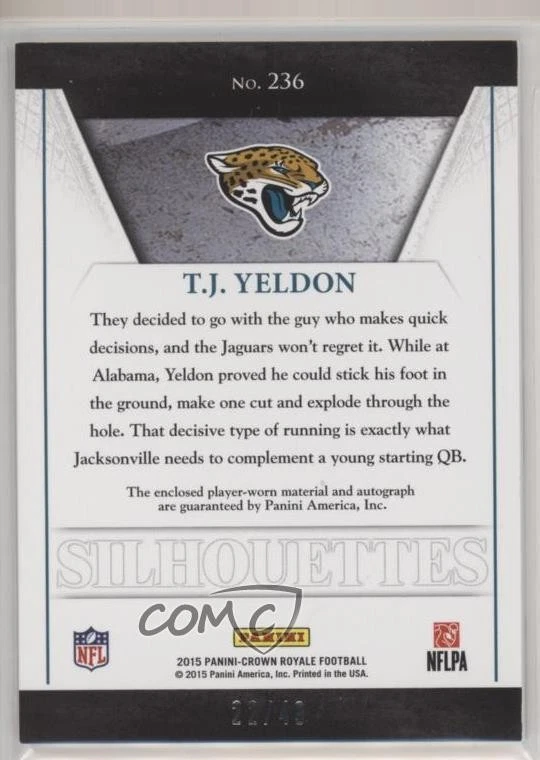 2015 Crown Royale Silhouettes Gold Signatures /49 TJ Yeldon #236 Rookie Auto RC - Image 2 of 2