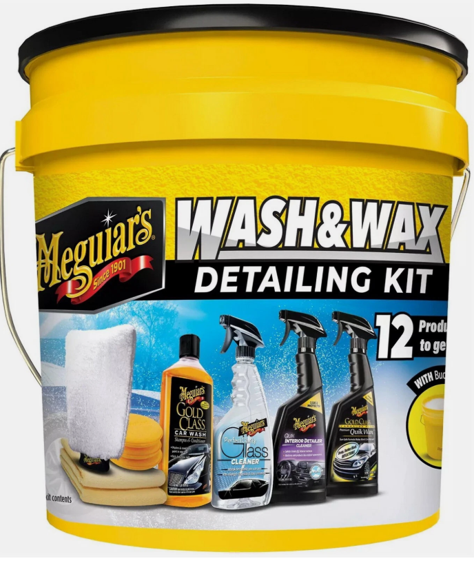 Meguiar's 12 Piece Car Wash & Wax Detailing Kit Bucket Glass