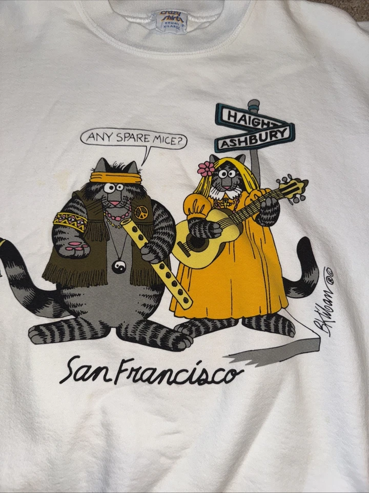 复古疯狂衬衫 B Kliban 夏威夷猫双面运动衫 XL 白色旧金山 — 第 2/4 张图片