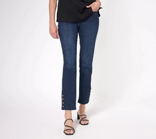 Belle by Kim Gravel Primabelle Button Hem Ankle Jean, Regular 32W Dark Indigo