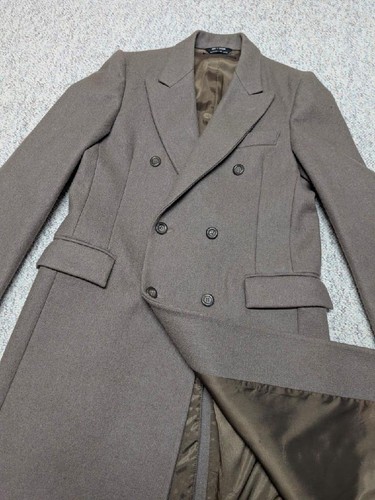 vintage OVERCOAT double breasted 40 trench THICK WOOL brown AMERICAN MALE - Picture 3 of 12