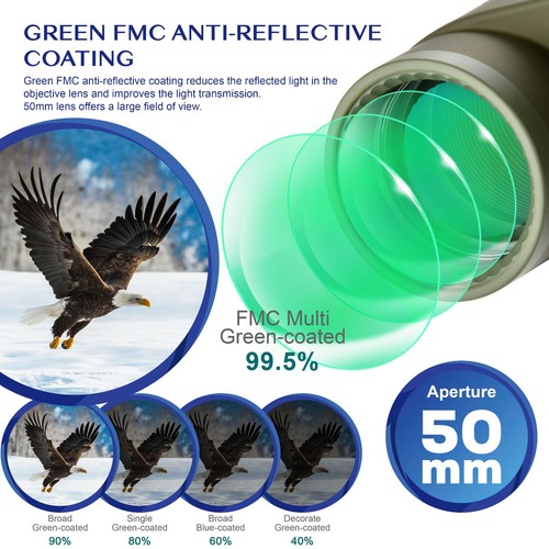 10x50 Waterproof Marine Binoculars for with Rangefinder Compass BAK4 FMC Lens - Picture 3 of 11