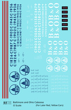 K4 O Scale Decals Baltimore and Ohio B O Yellow/Late Red Caboose Blue and White