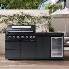 82" Outdoor Kitchen 6-Burner Barbecue Island Grill w/ Cooler & Sink 85000BTU LPG