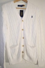 Brand new Tag Polo Ralph Lauren Cable Knit Cardigan Pony Embroidery Logo Mark Wh