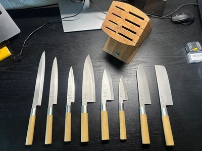 KAI Wasabi Messerset In Beige (8 Messer + Eiche Messerblock) selten discontinued